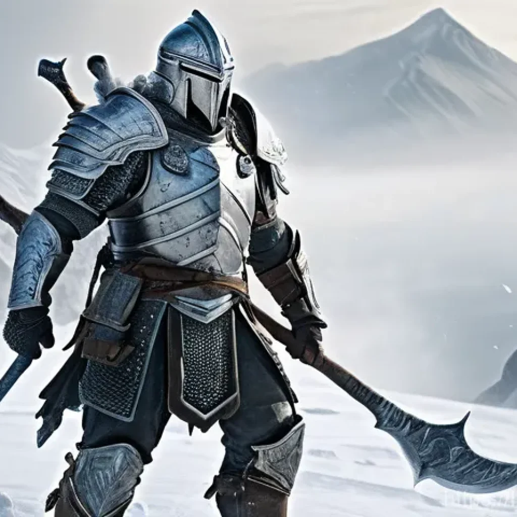 오딘 발할라 라이징 날씨 시스템과 전투 영향 - **"An epic fantasy warrior in heavy, cold-resistant armor stands firm in a desolate, snow-covered mo...