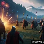 Home 21 오딘 발할라 라이징 무료 의상 스킨 획득법 - A vibrant digital scene of a festive in-game event from Odin: Valhalla Rising, showcasing a diverse ...