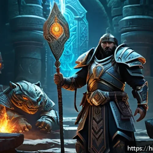 Home 17 오딘 발할라 라이징 던전 클리어 팁 - A balanced dungeon raid team in a vibrant fantasy setting, featuring a sturdy tank clad in heavy def...